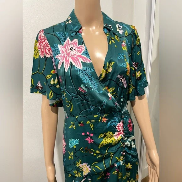 Anthropologie Maeve Green Floral Button Front Shirt Dress Size 8 - Picture 9 of 14
